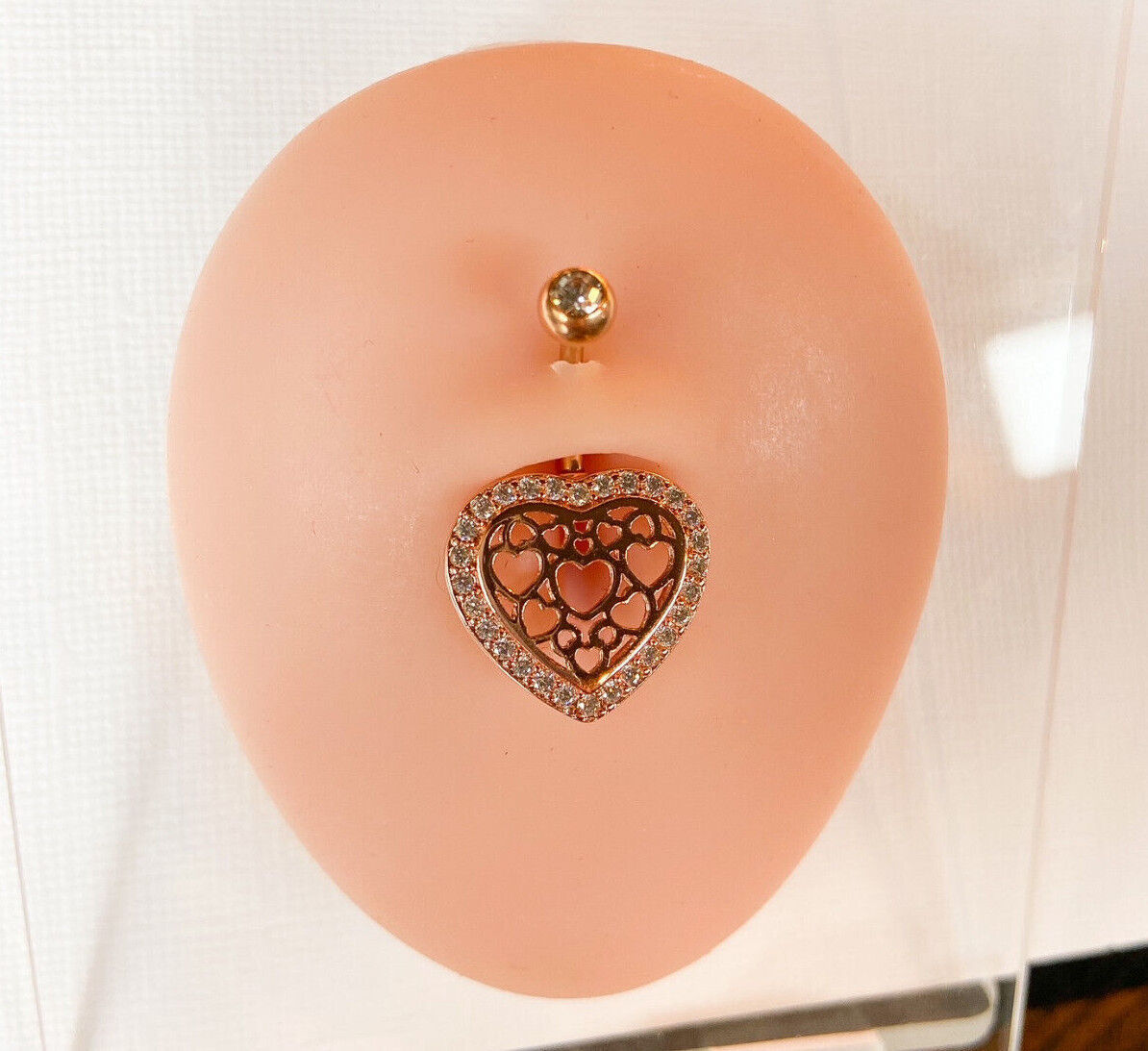 1pc Hollow Heart Pattern Center CZ Gem Belly Button Ring Pierced Navel Naval
