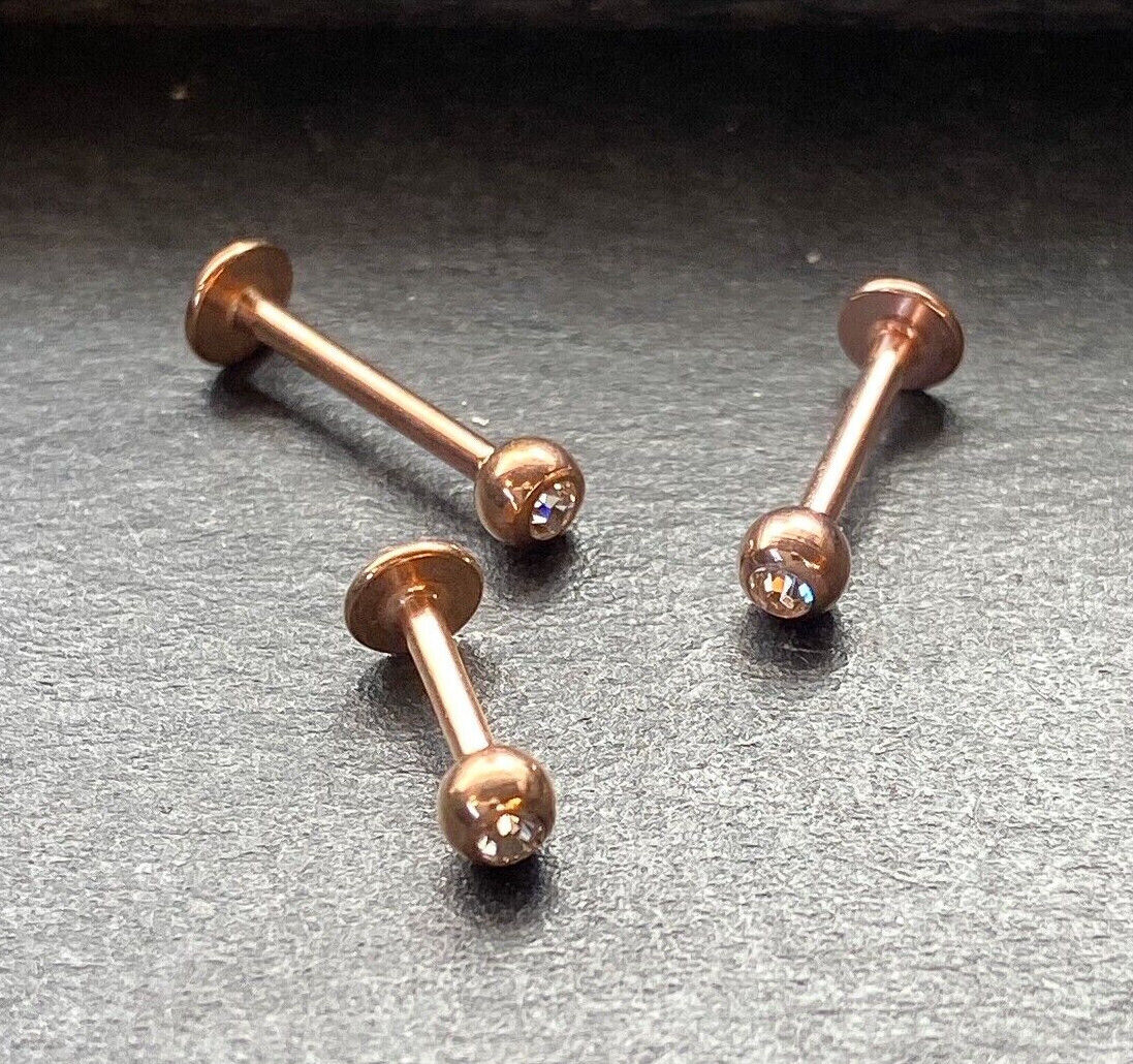 1pc Rose Gold Ball, Spike or Gem Style Labret, Monroe Stud Lip Ring (Style: Ball w/Gem)