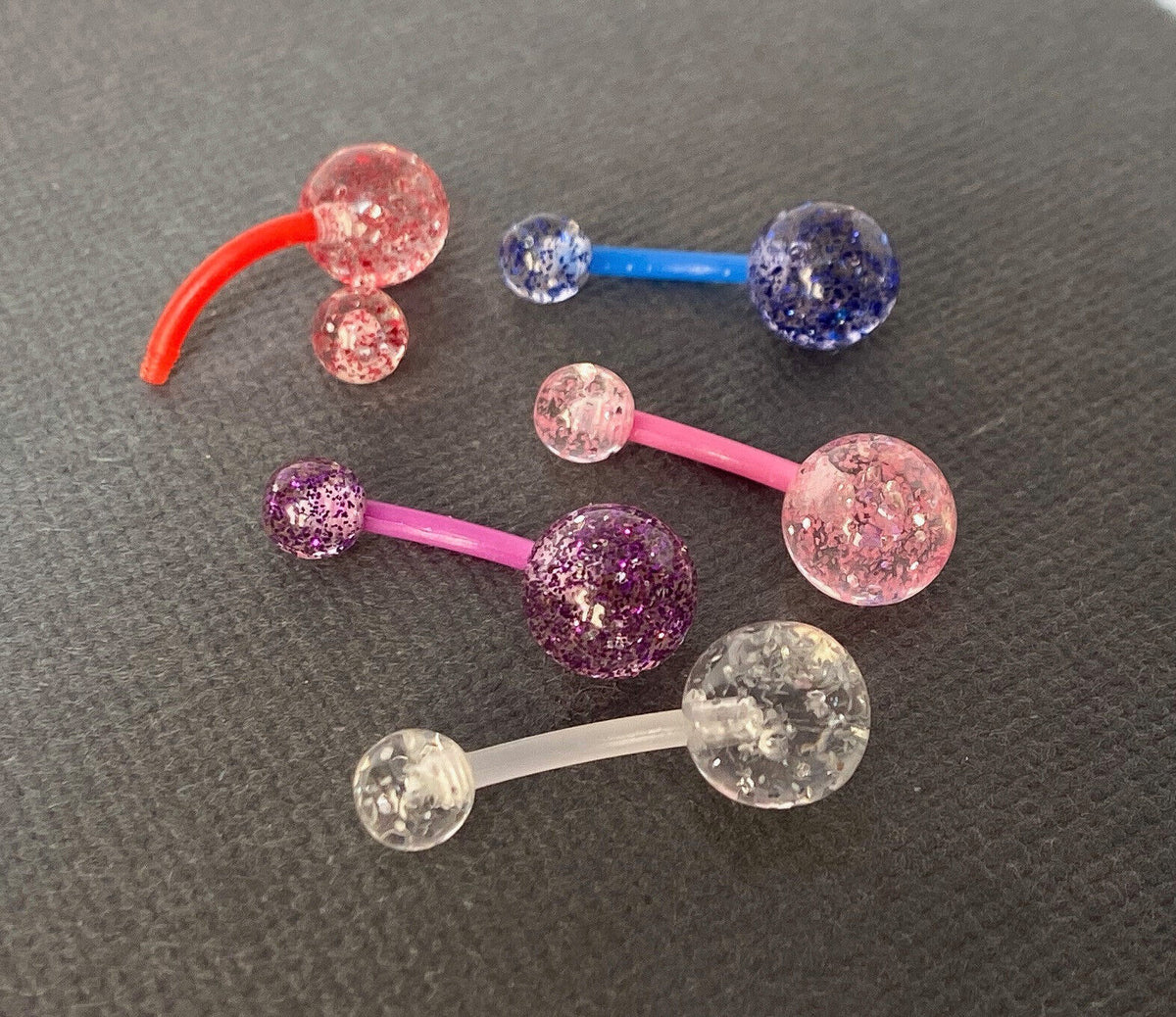 5pc Value Pack Bioflex Ultra Glitter Belly Rings 14g Navel Naval Body Jewelry