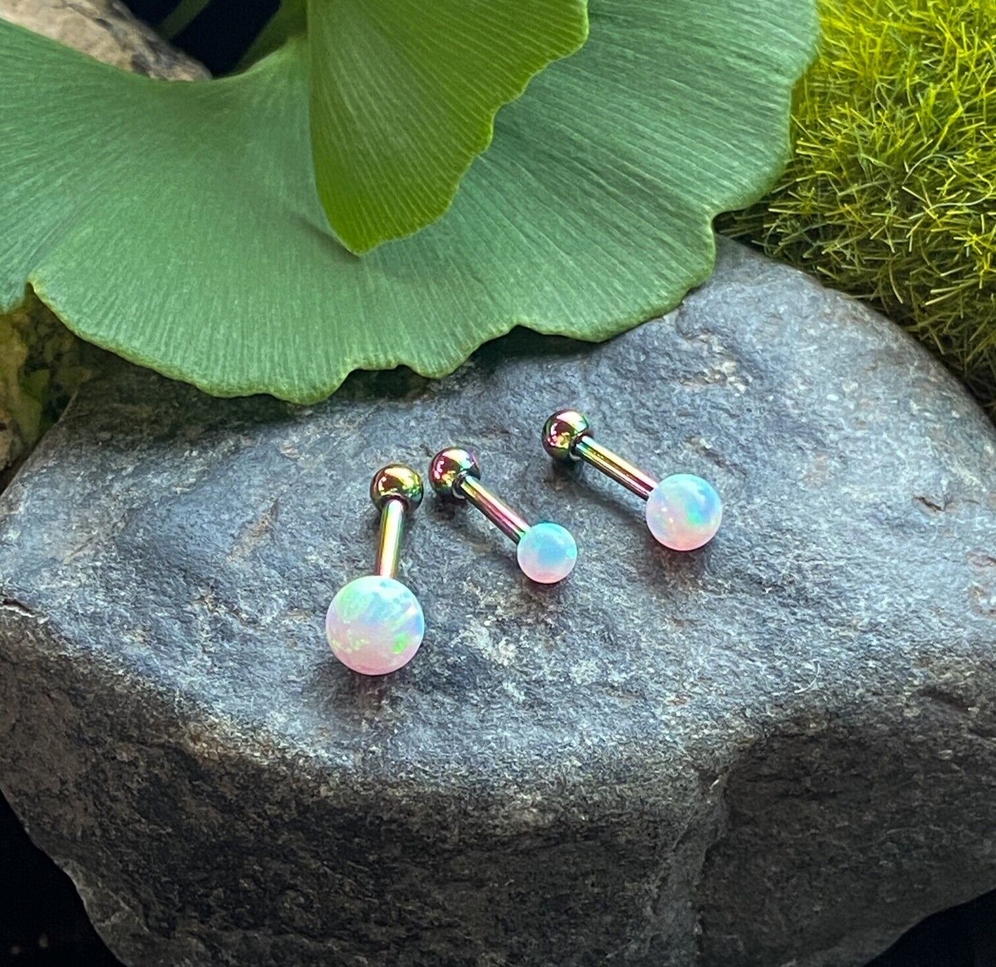 1pc Opal Ball Internally Threaded Tragus Helix Cartilage Ring Barbell 16g 1/4" (Post Color: Rainbow)