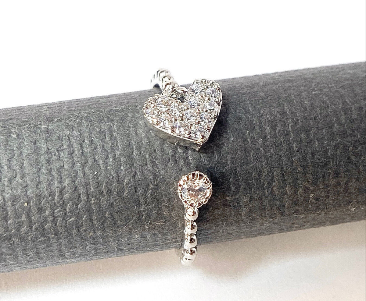 Multi-Paved CZ Gem Heart Adjustable Mid Ring / Toe Ring