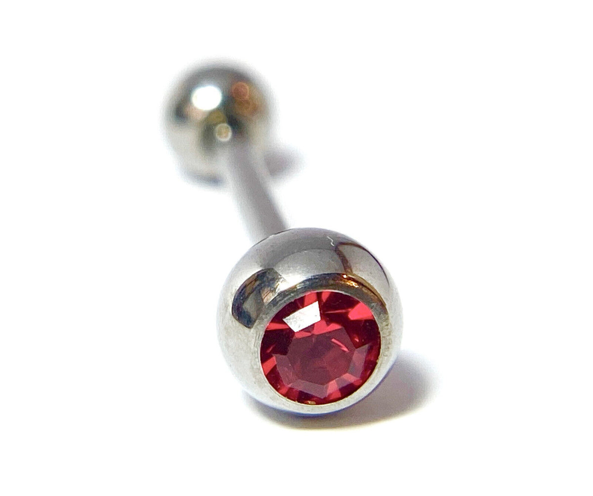1pc Solid Grade 23 Titanium Barbell 14g, 5/8" (16mm) Tongue Tounge Ring w/Gem (Color: Red)
