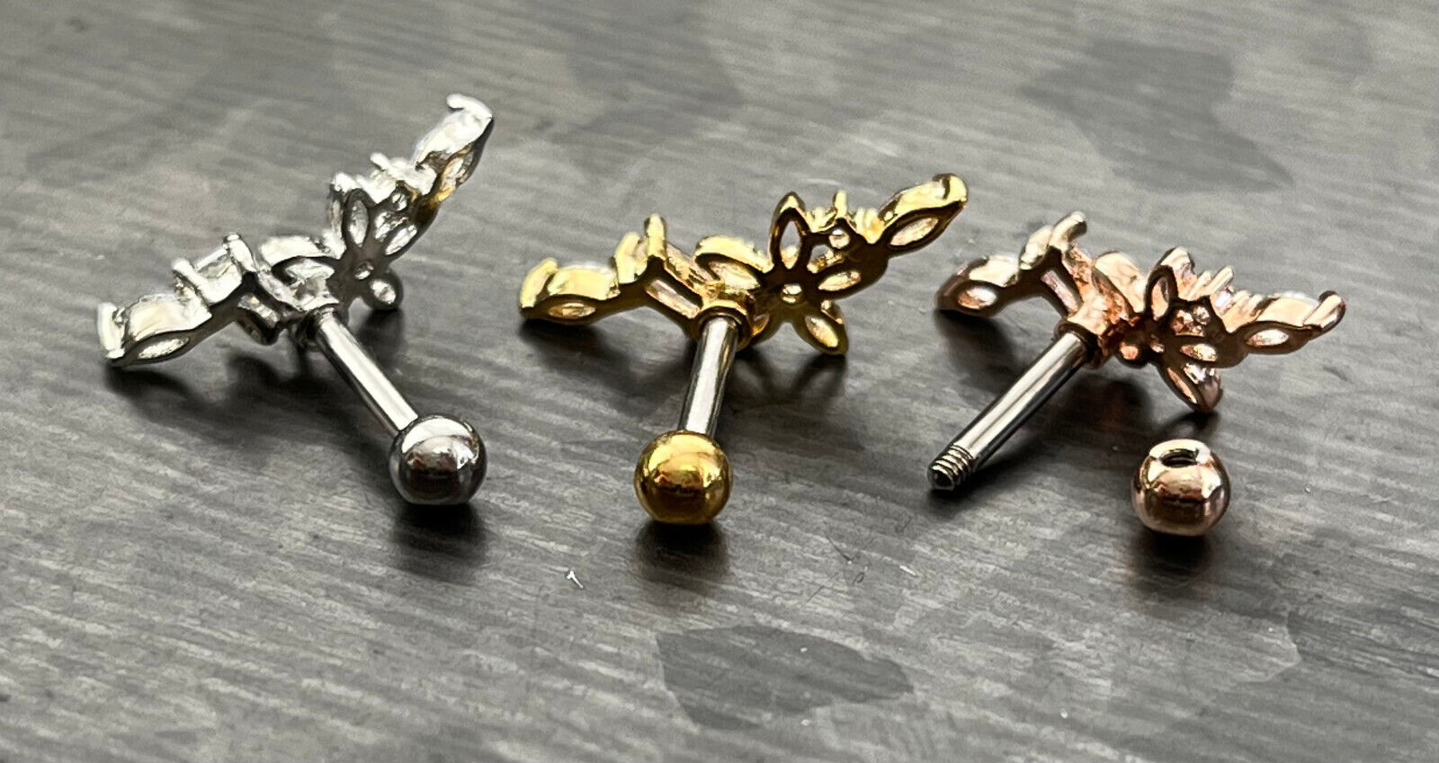 1pc CZ Gem Hollow Flower Tragus Helix Cartilage Barbell Ring 16g 1/4"