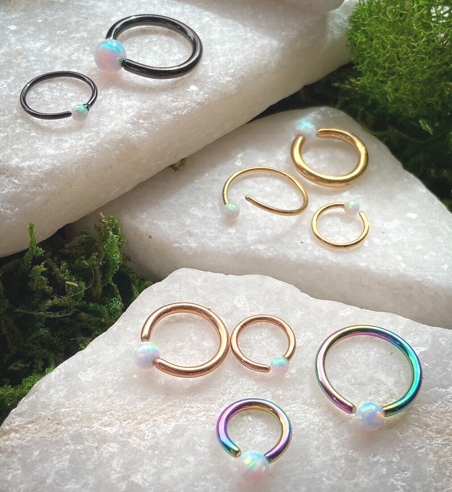 1pc Fixed Synthetic Opal Ball Annealed Ion Plated Captive Bead Ring Body Jewelry