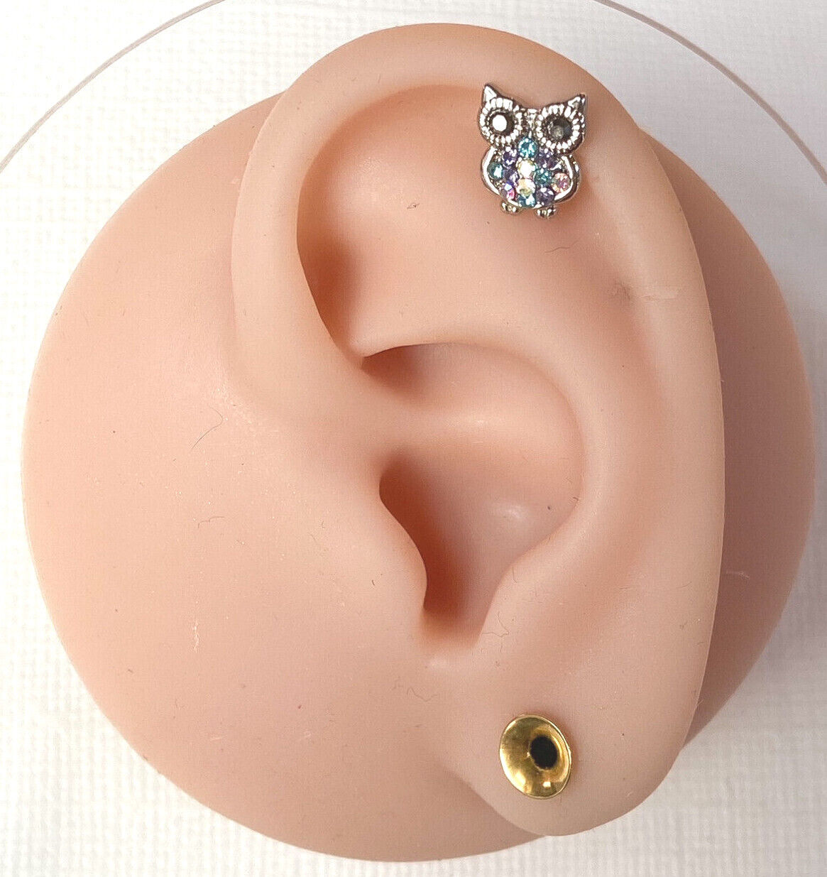 1pc Multi Color Gemmed Owl Labret 16g Internally Threaded Steel Helix Tragus