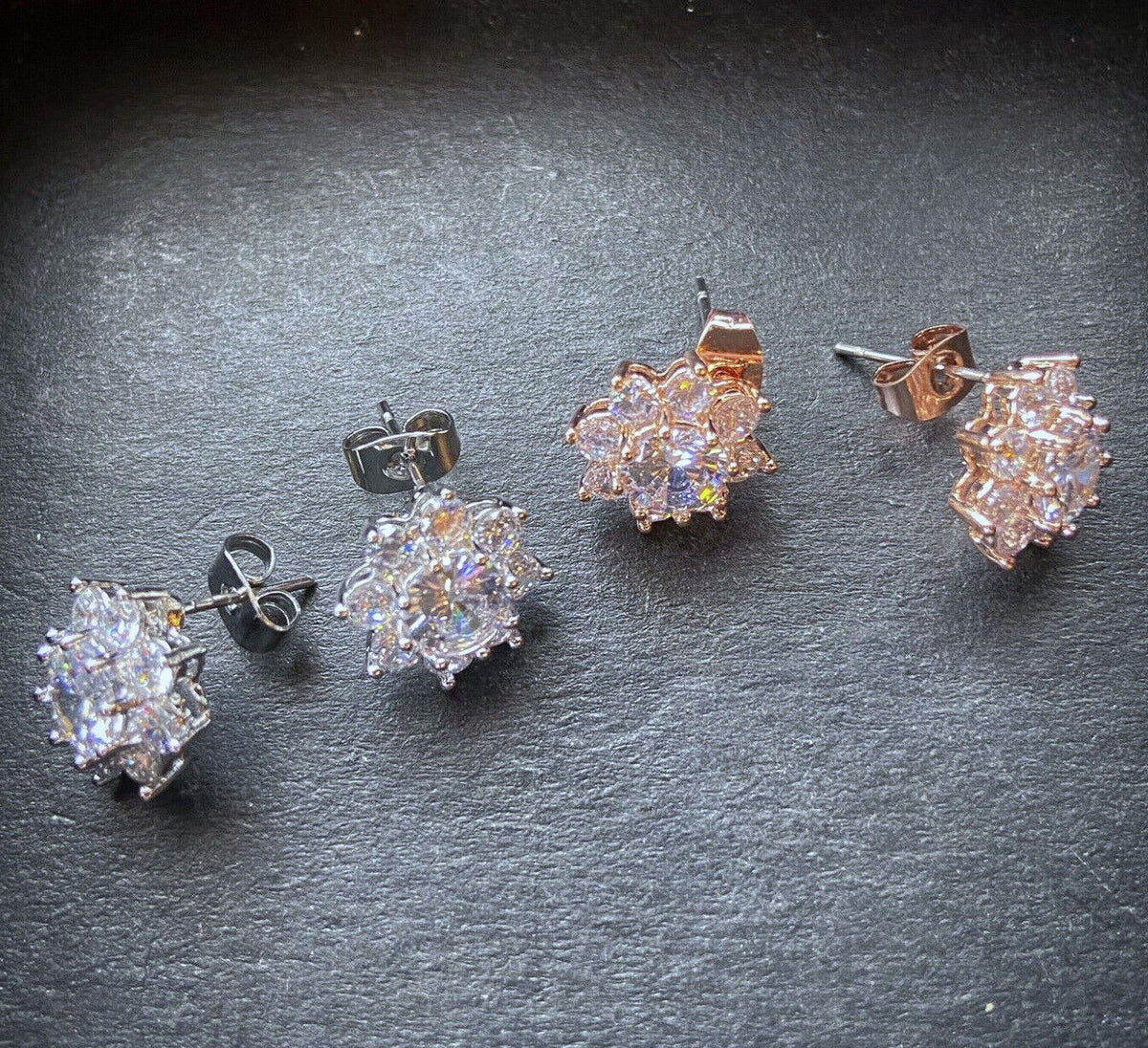 PAIR of Round CZ Flower 316L Surgical Steel Post 20g Earrings Studs