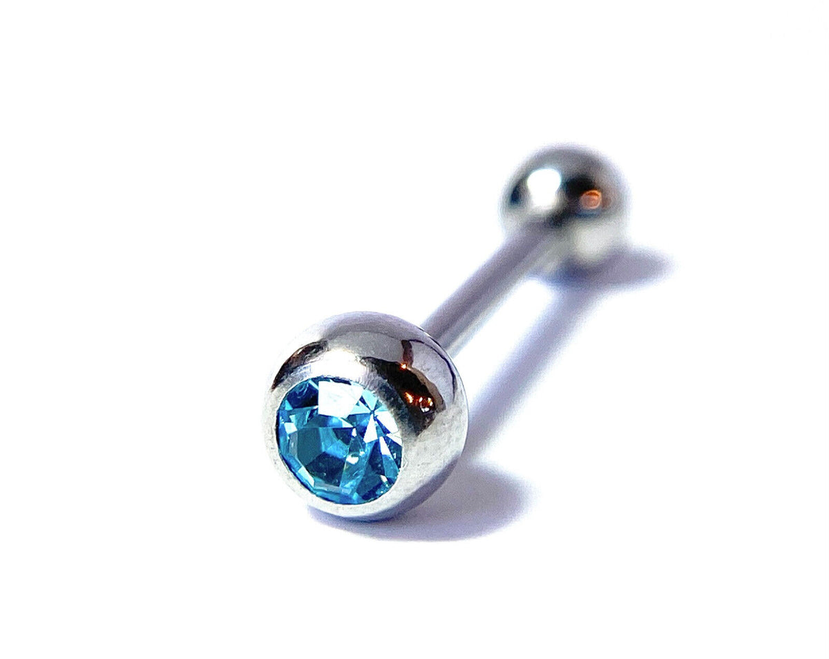 1pc Press-Fit Gem 316L Surgical Steel Barbell Tongue Tounge Ring 14g 5/8" (16mm) (Color: Aqua)