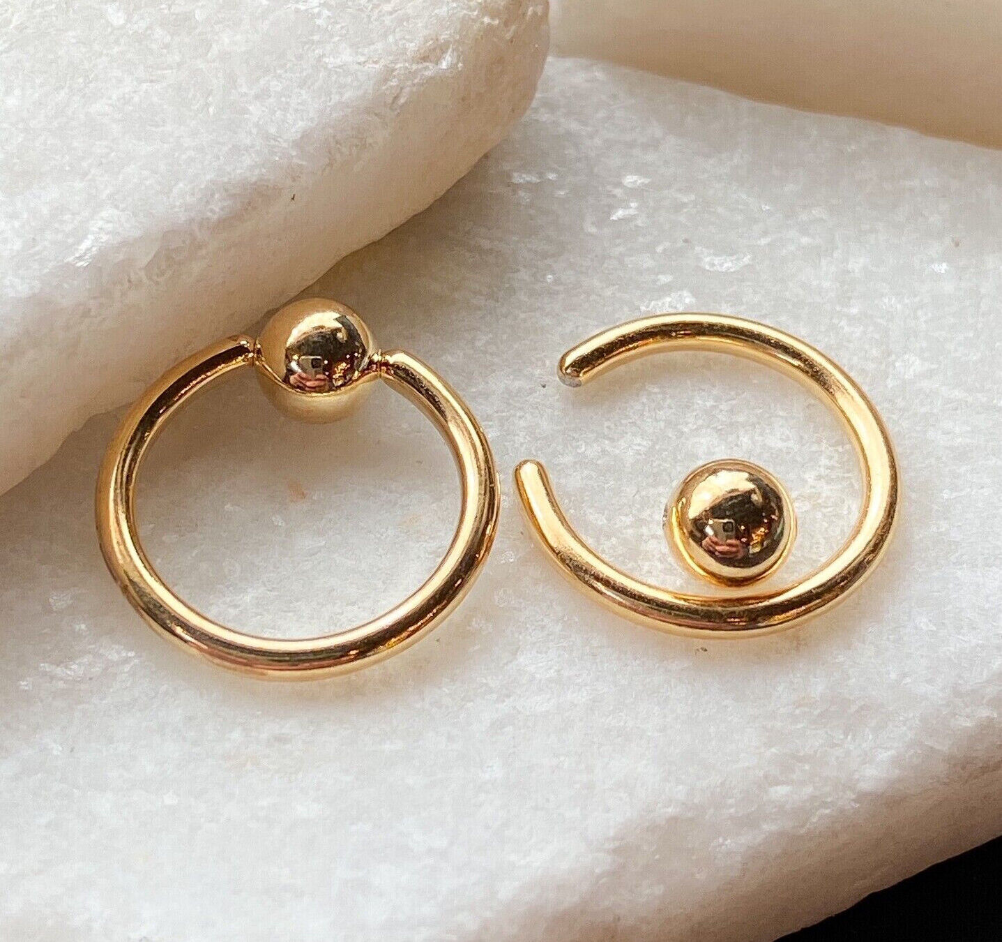 PAIR Gold Captive Bead Rings CBR's Nipple, Septum, Helix, Tragus Piercings