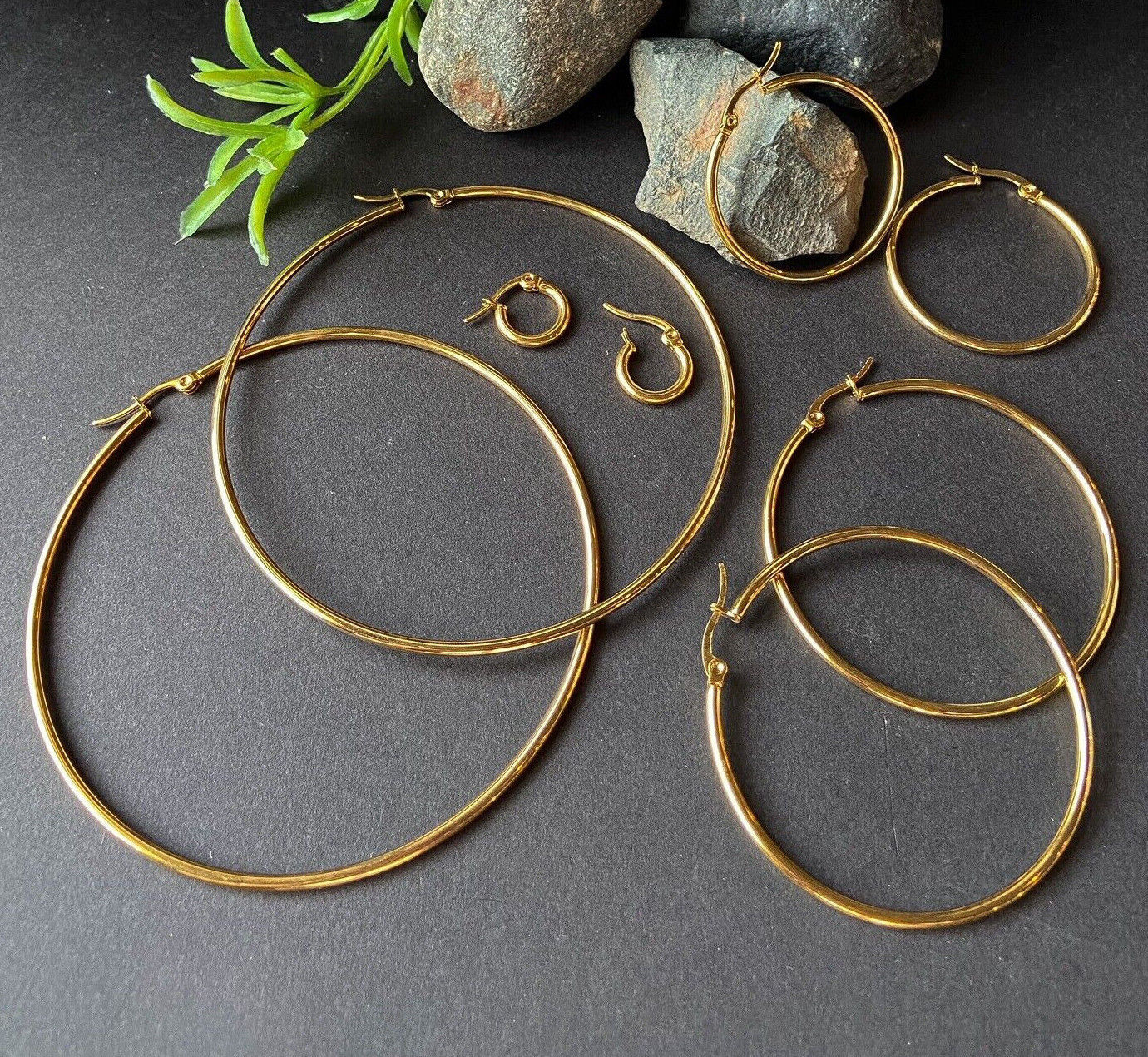 PAIR of Round Hoop Earrings 22g Gold Ion Plated Stainless Steel