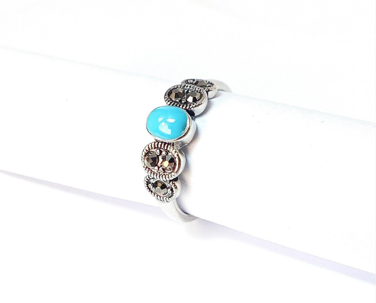 Turquoise Center & Black Crystal Adjustable Mid Ring / Toe Ring Jewelry