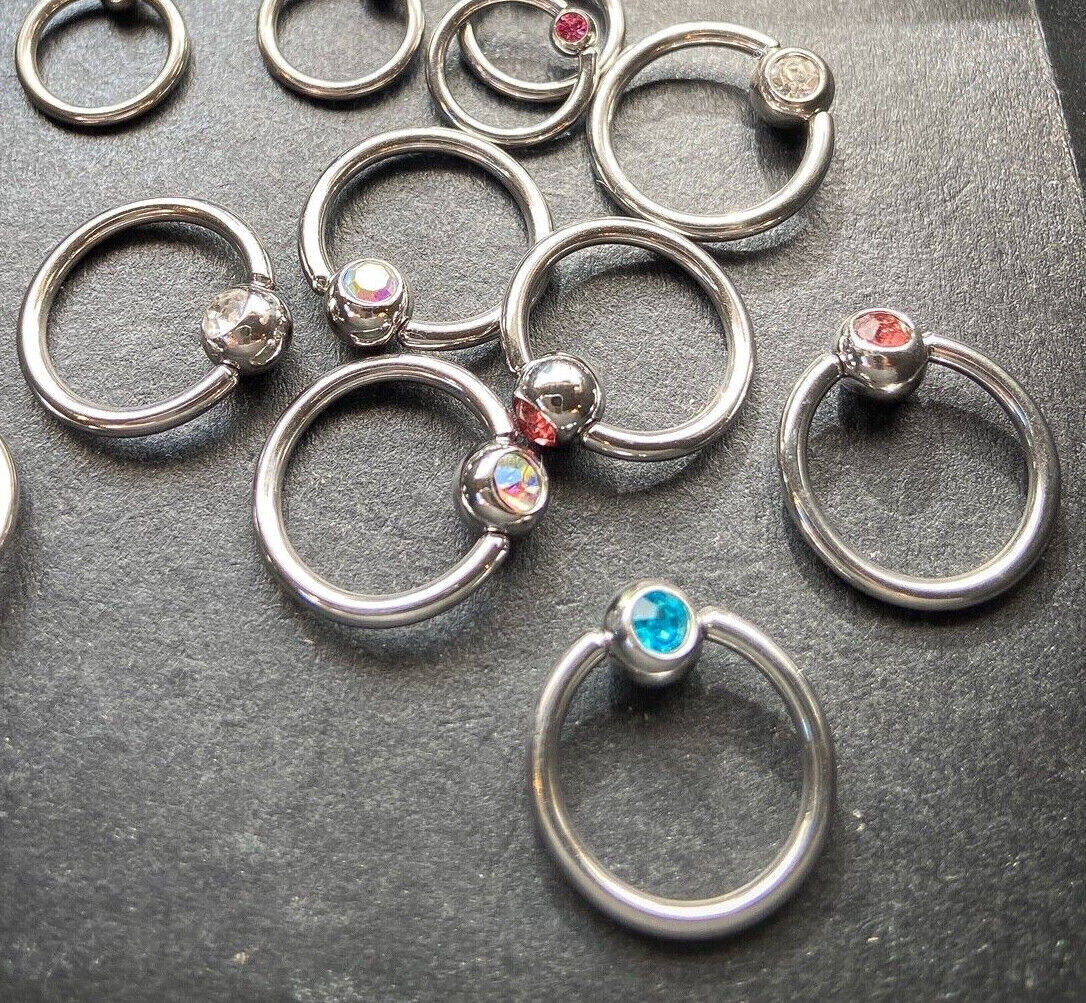 4 PAIR Value Pack 316L Surgical Steel Gem Captive Bead Rings 14g or 16g