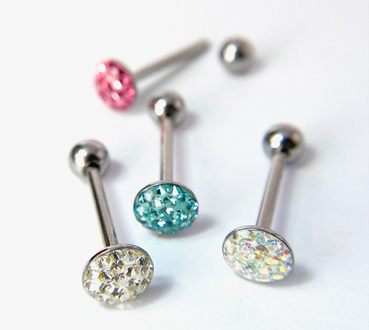 1pc Epoxy Coated Round Paved Crystals Tongue Tounge Ring Barbell Body Jewelry