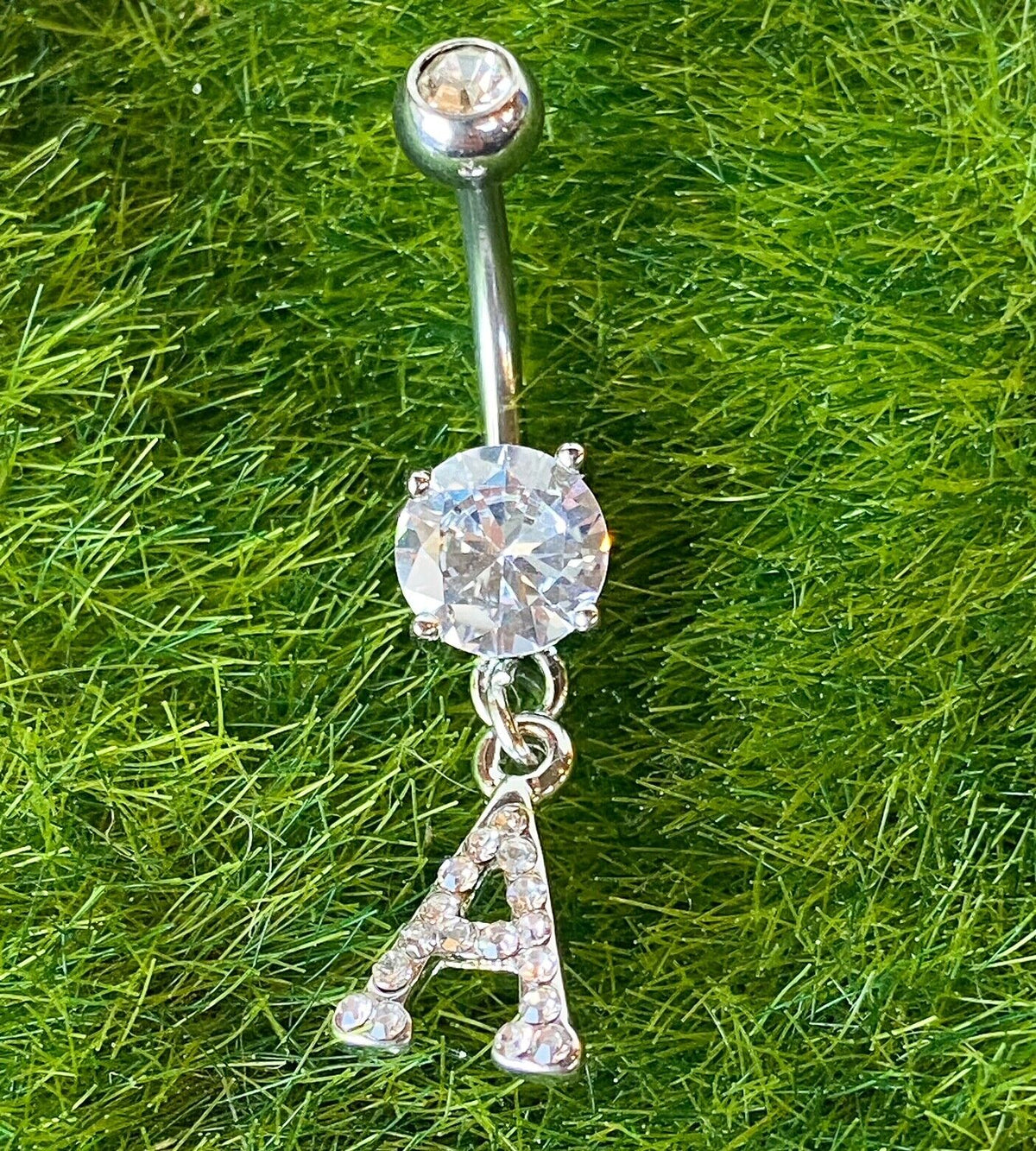 1pc Initial Clear Gem Belly Ring Navel Piercing Pierced Letter Naval Jewelry (Initial: A)