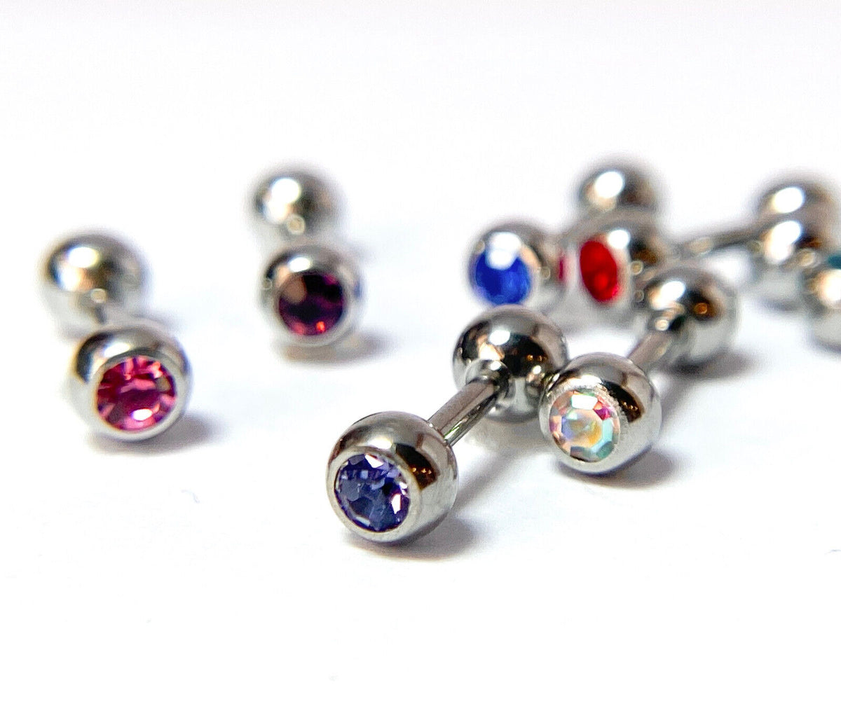 1pc Press-Fit Gem 316L Surgical Steel Barbell Tragus Stud Ring 16g 1/4" (6mm)