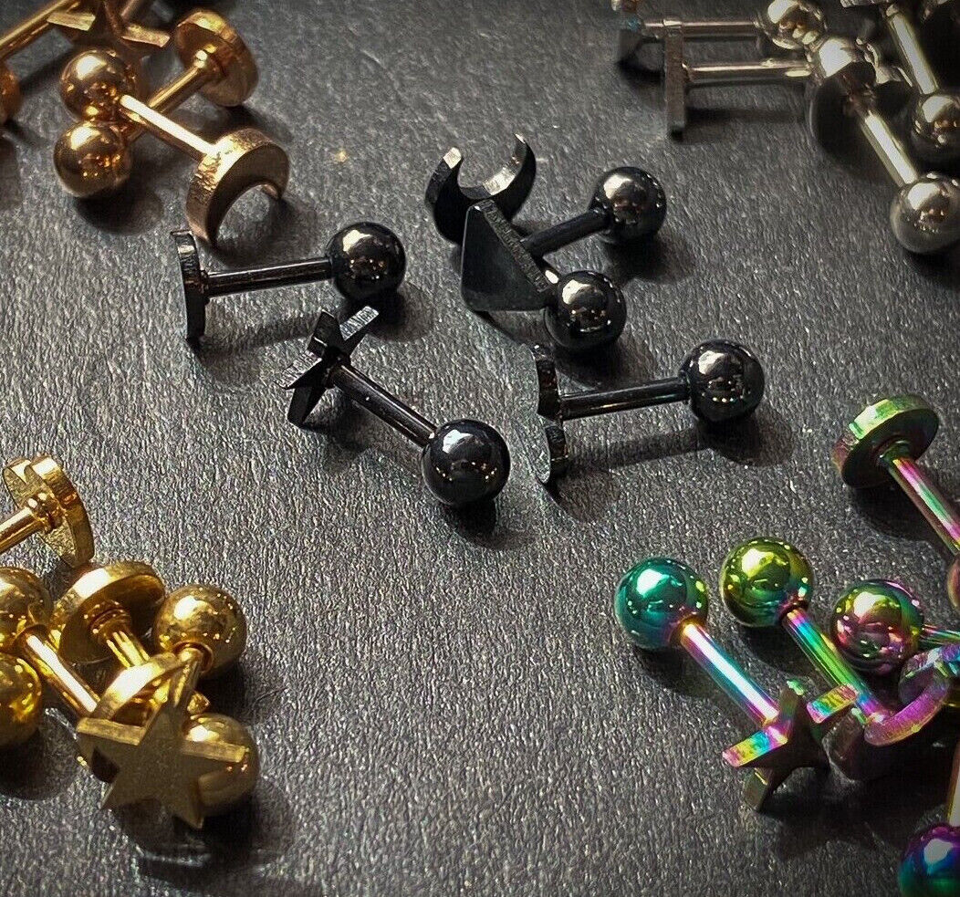 5pcs Shapes Tragus Rings Value Pack Cartilage Barbells Helix 16g Moon Star Heart
