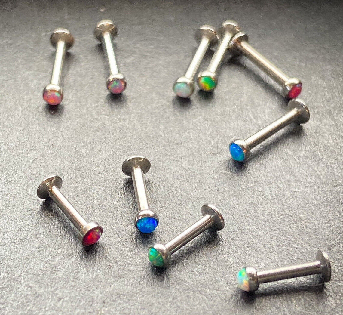 6pc Value Pack Opal Internally Threaded Steel Cartilage Studs Labrets / Monroes