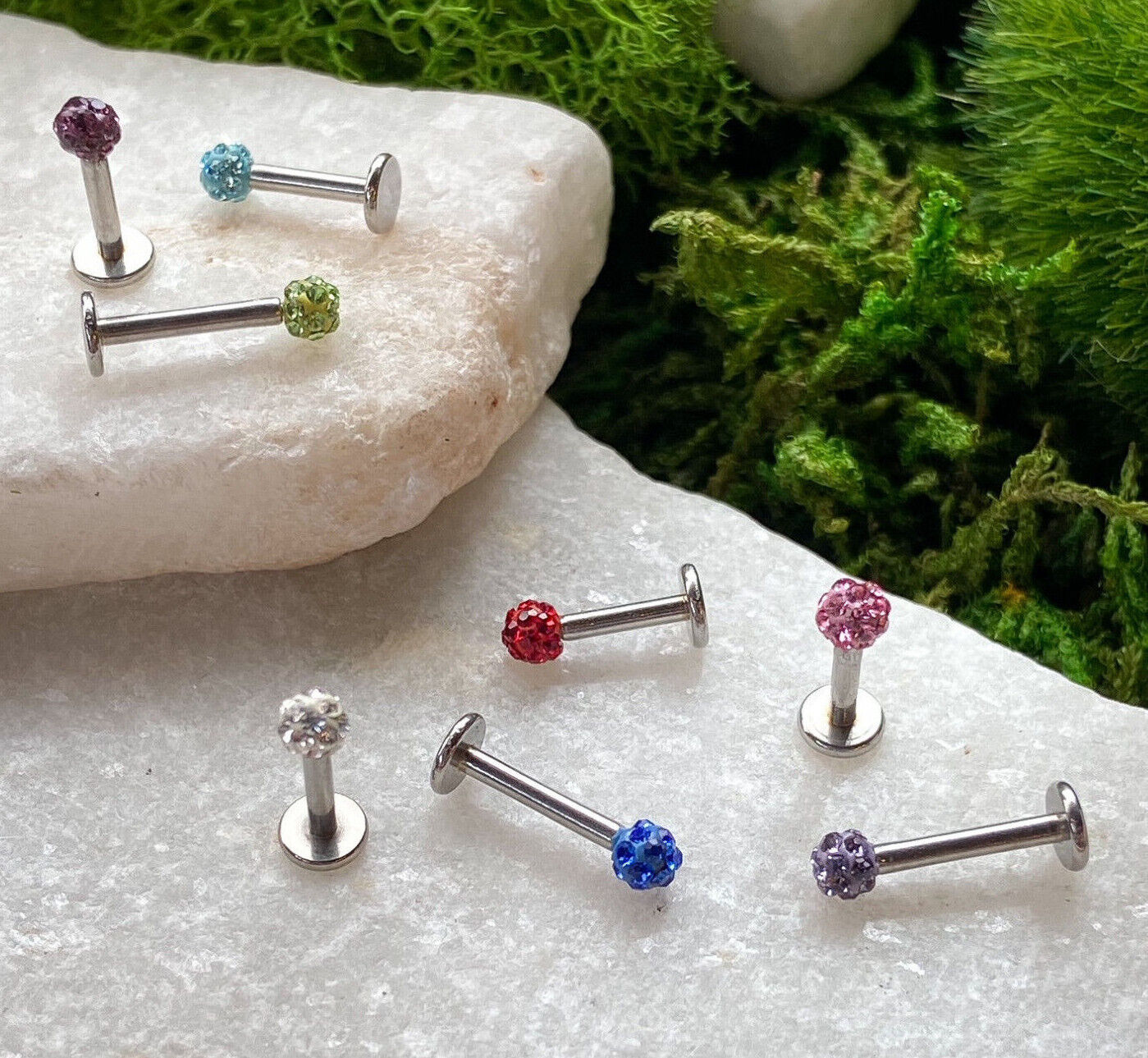 Internally Threaded Labret w/Ferido Crystal 3mm Gem Ball - CHOOSE YOUR COLOR