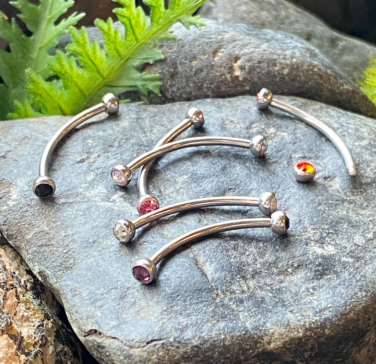 1pc Snake Eye Piercing Curved Barbell Tongue or Eyebrow Ring Double Gem 16g 9/16