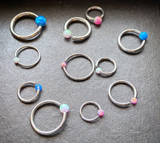 1pc Fixed Synthetic Opal Ball Annealed Steel Captive Bead Ring Body Jewelry