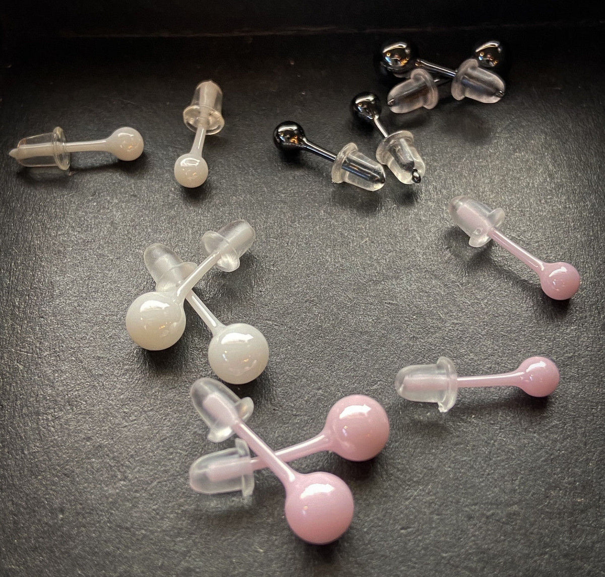 PAIR of All Ceramic Ball Stud Earrings - Choose 4mm or 6mm, Pink, Black or White