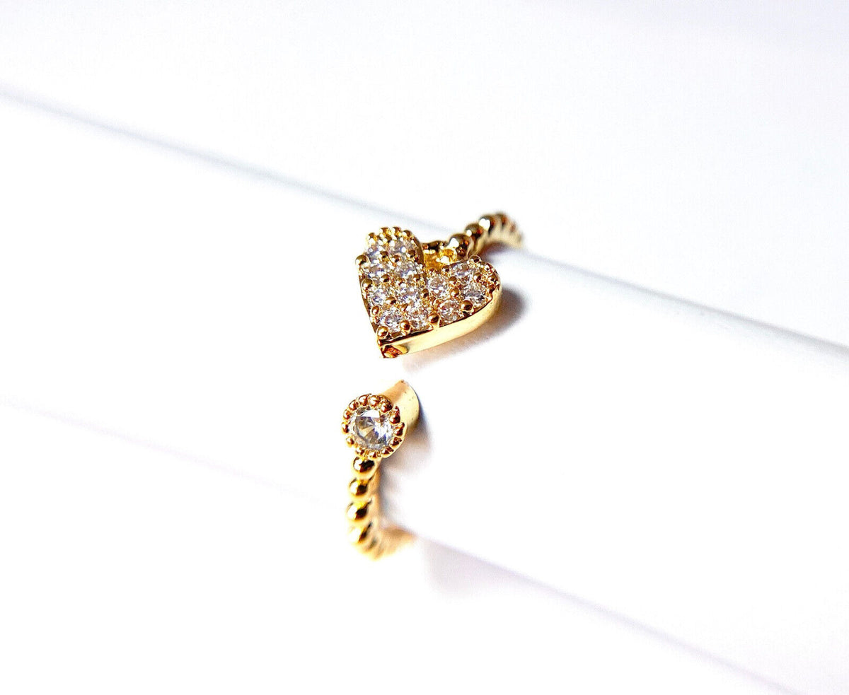 Multi-Paved CZ Gem Heart Adjustable Mid Ring / Toe Ring