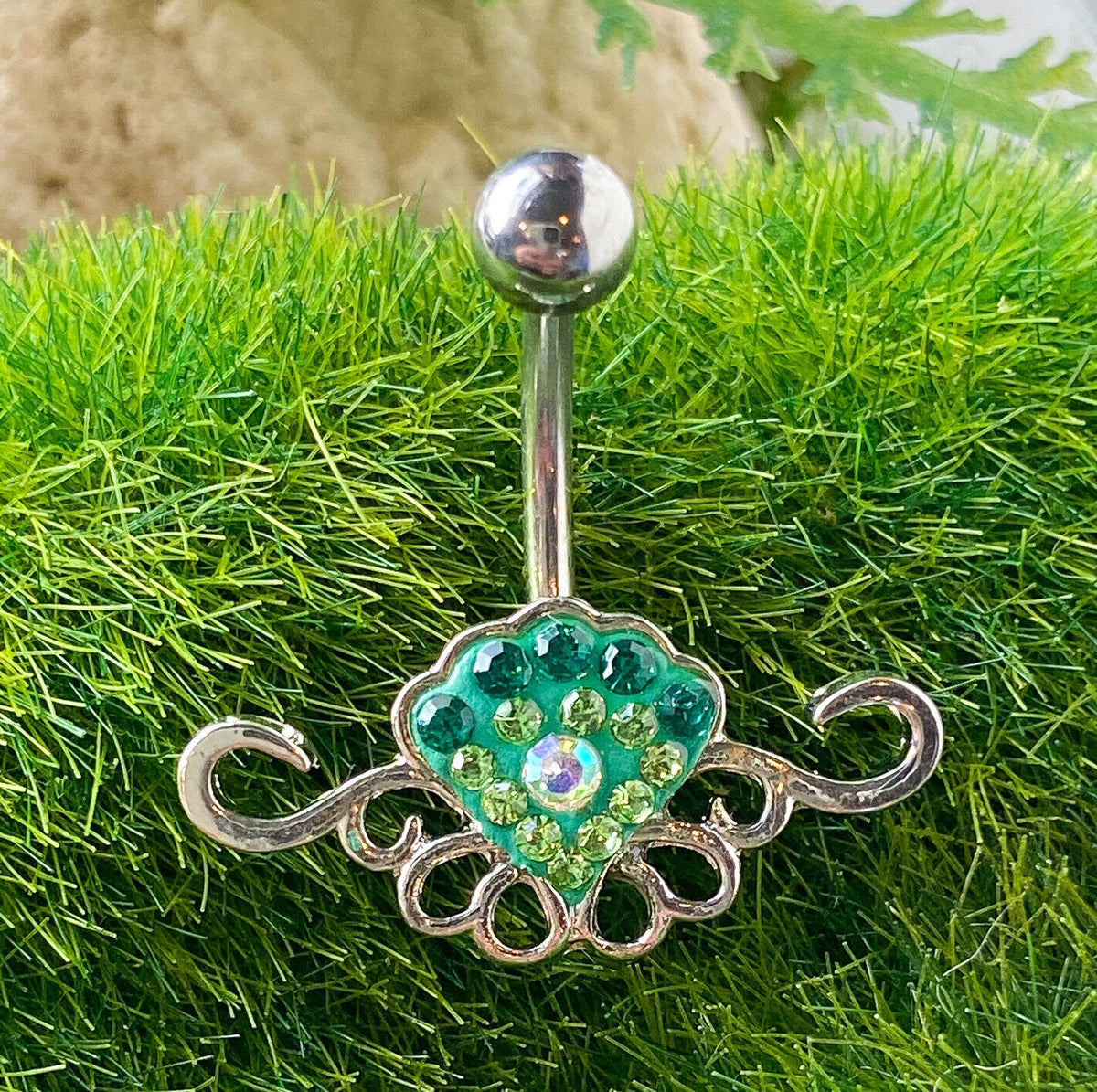 Tribal Crystal Explosion Green Gem Belly Ring Navel Piercing Pierced Naval