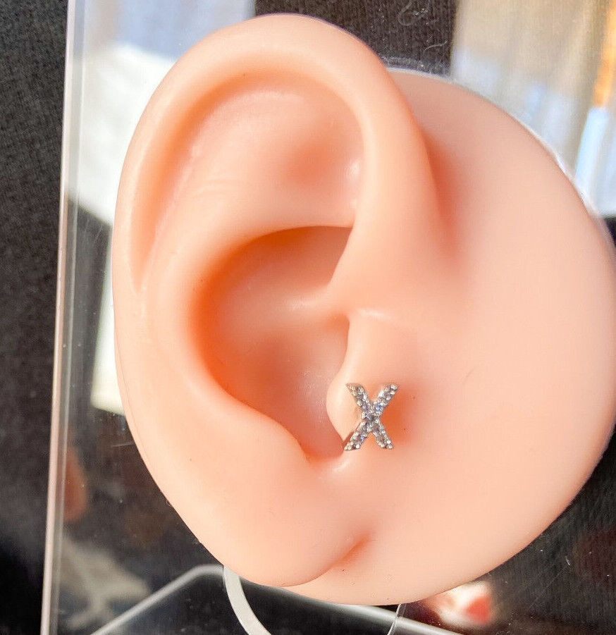 1pc Gem Paved Initial Surgical Steel Tragus Ring Cartilage Stud Body Jewelry