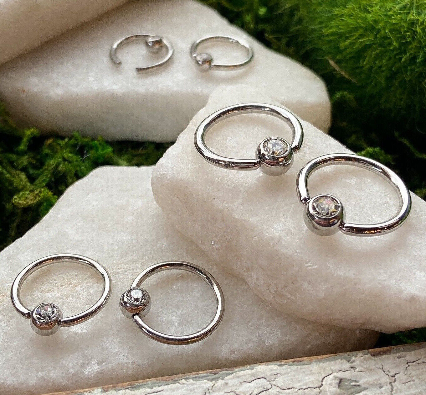 PAIR Clear Gem Captive Bead Rings for Ears, Eyebrow, Septum, Nipple Rings, etc