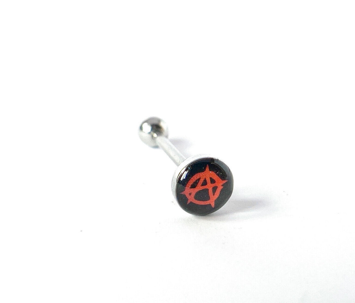 1pc Dome Logo Tongue Ring - choose from Adult Sayings, Sex, Bad Words +more! (Logo Style: Anarchy Symbol)