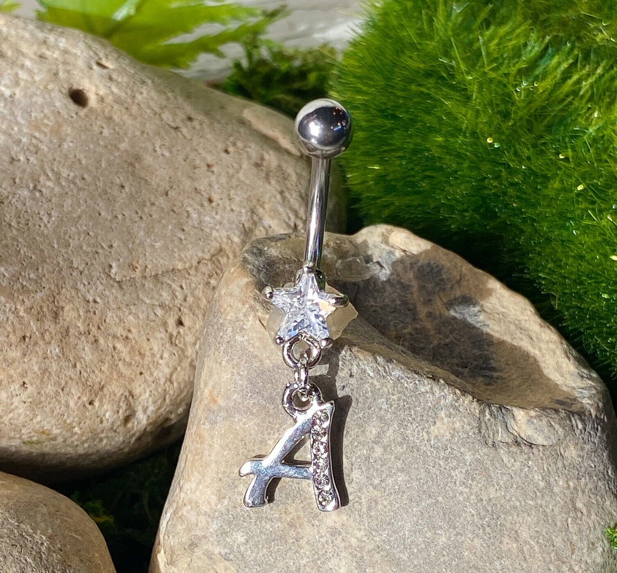 1pc Initial "Metro" Clear Gem Belly Ring Navel Pierced Naval Piercing Letter (Initial: A)