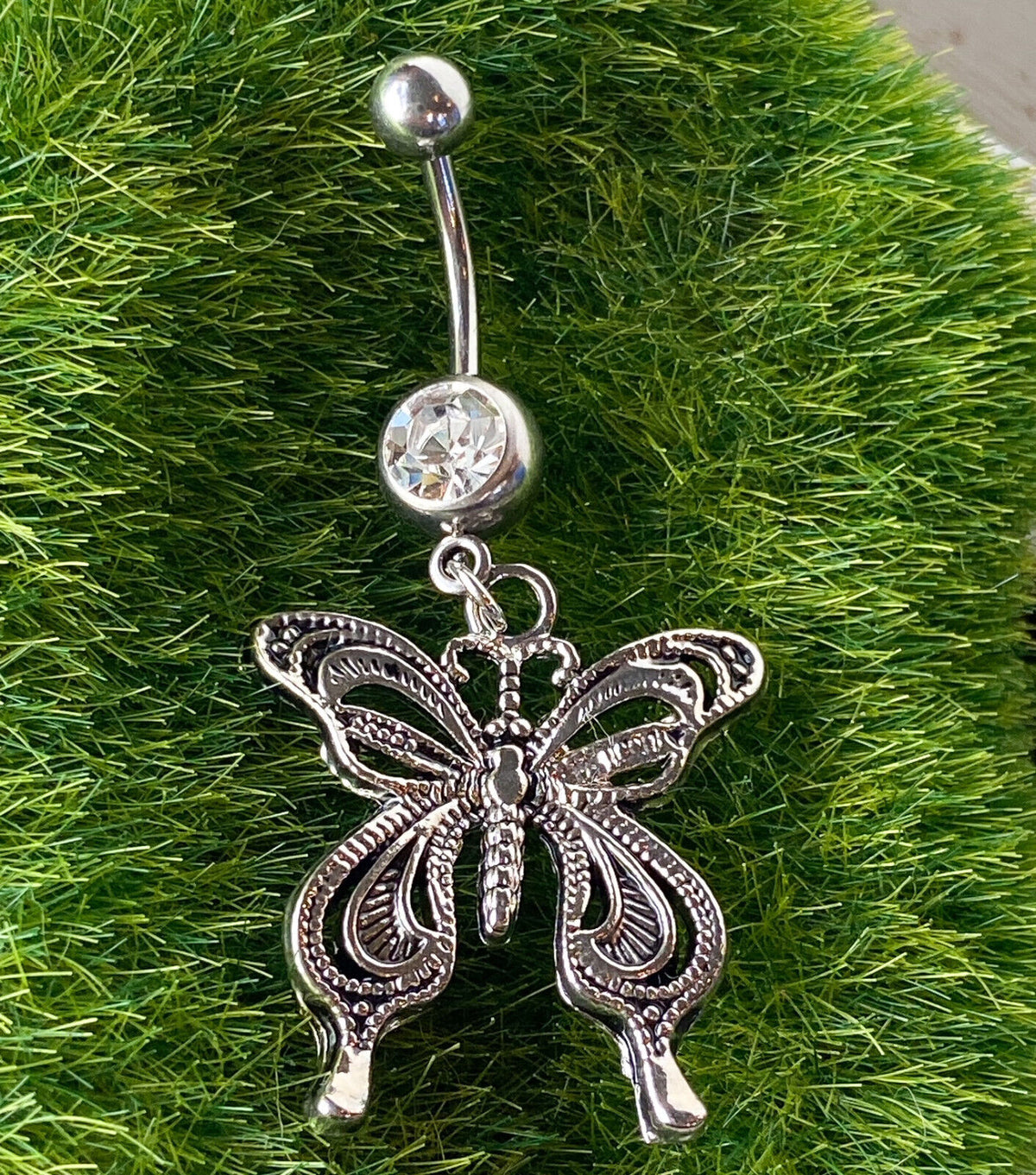 Vintage Dangle Cast Belly Ring Pierced Navel Heart, Flower, Butterfly, Star (Style: Butterfly/Bottom Right)