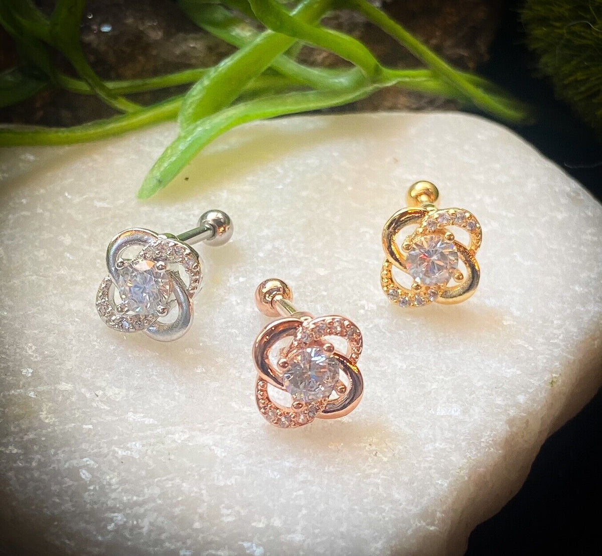 1pc Paved Gem Flower Tragus Cartilage Barbell Stud Body Jewelry Ring 16g 6mm