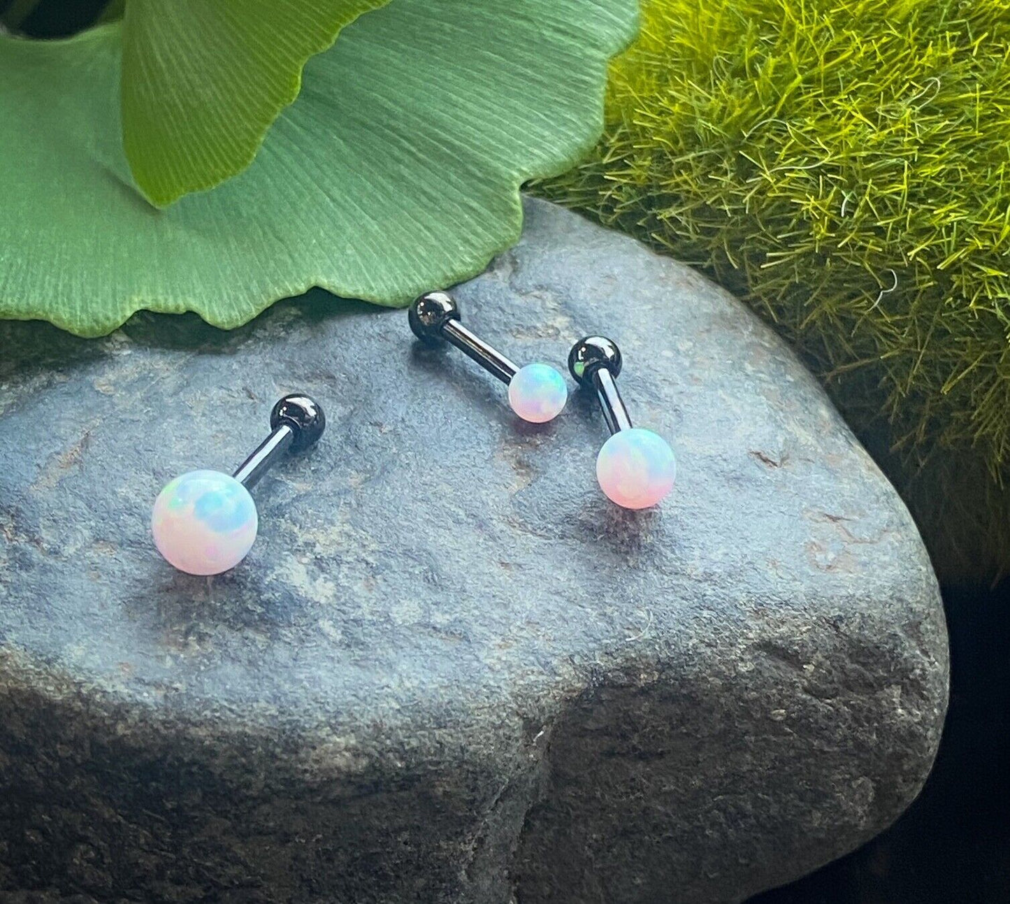 1pc Opal Ball Internally Threaded Tragus Helix Cartilage Ring Barbell 16g 1/4" (Post Color: Black)
