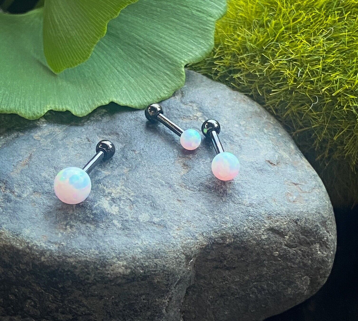 1pc Opal Ball Internally Threaded Tragus Helix Cartilage Ring Barbell 16g 1/4" (Post Color: Black)