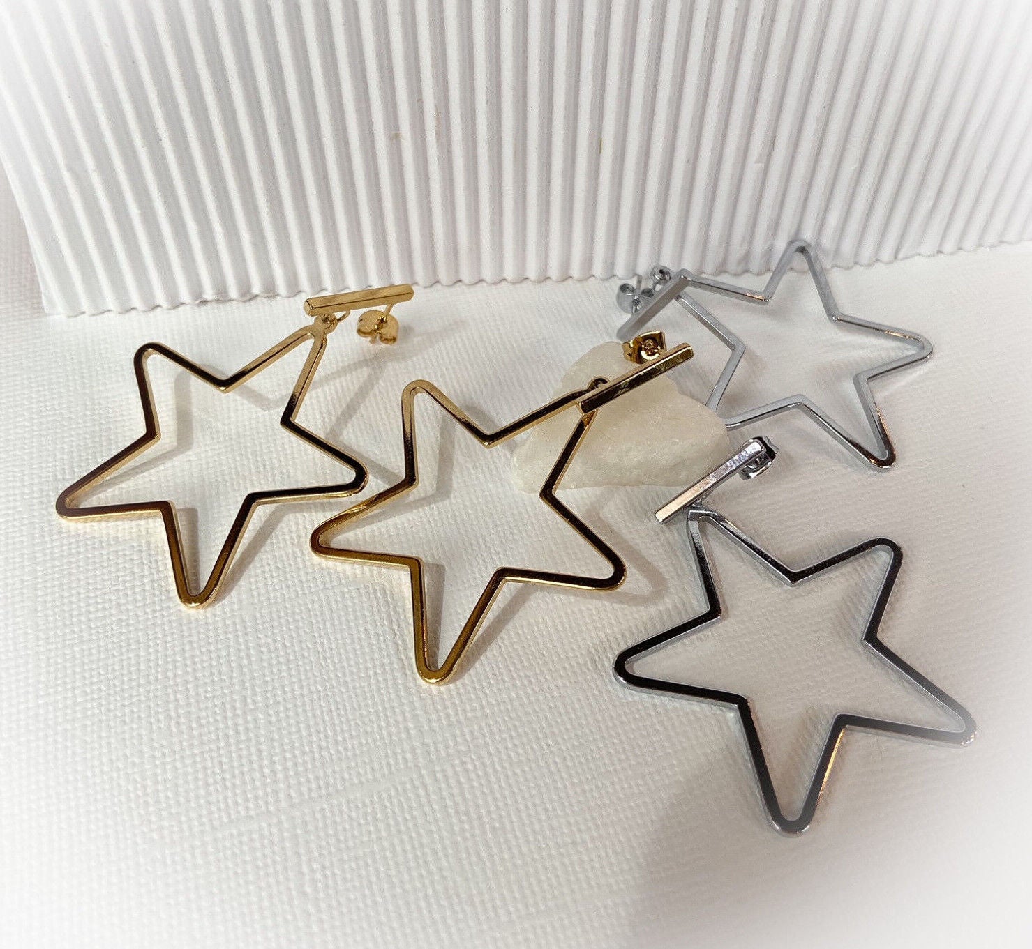 PAIR of Bar & Star Dangle 20g Earrings Studs Stainless Steel