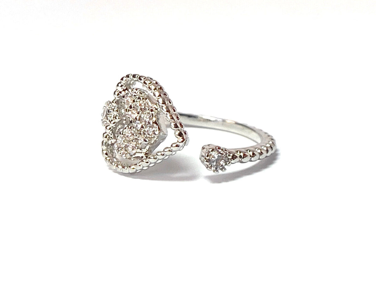 Heart Inside of Hollow Heart Multi-Paved CZ Gems Adjustable Mid Ring / Toe Ring