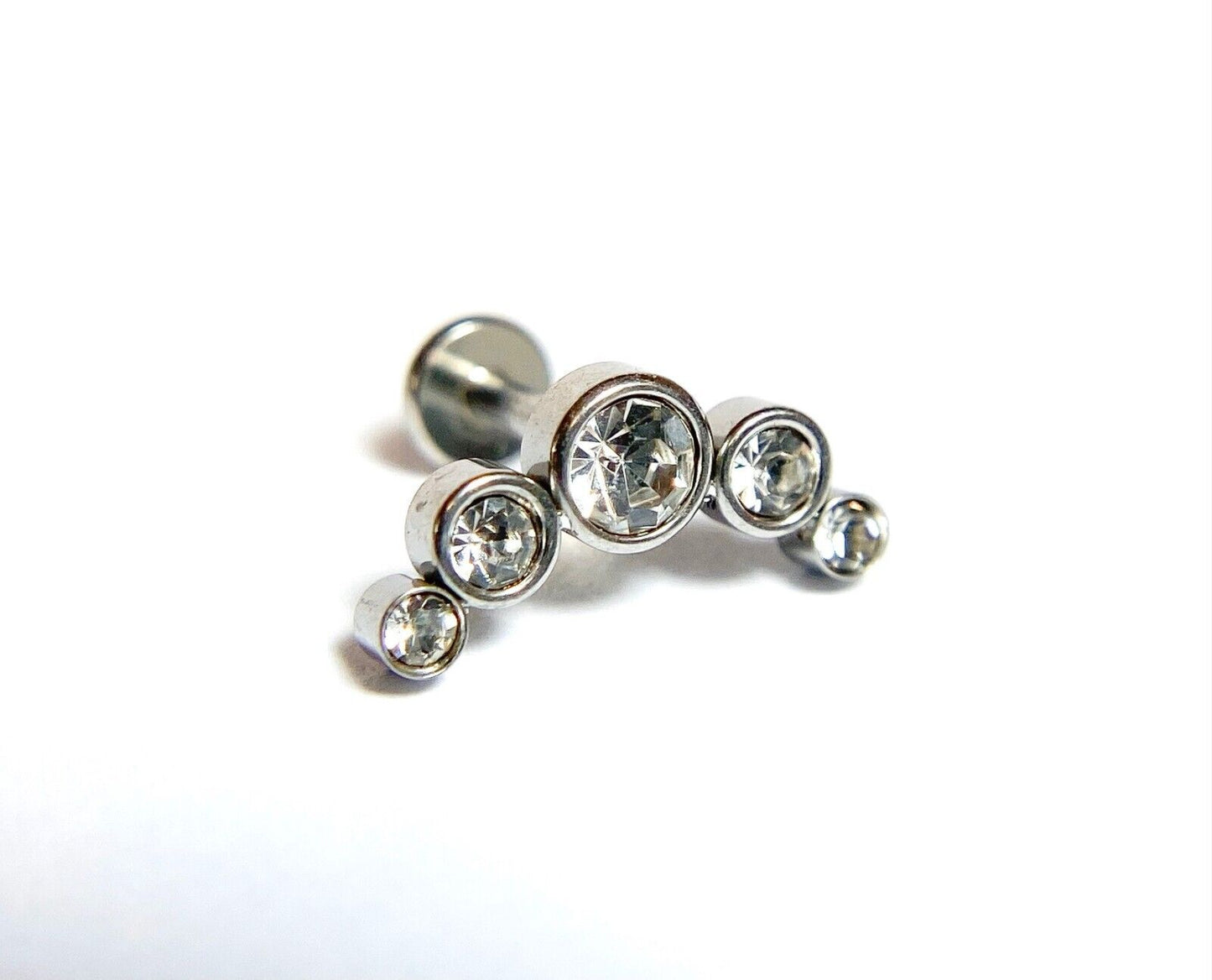 1pc Five CZ Gem Curve 16g Labret Internally Threaded Steel Monroe Tragus Helix (Color: Silver)