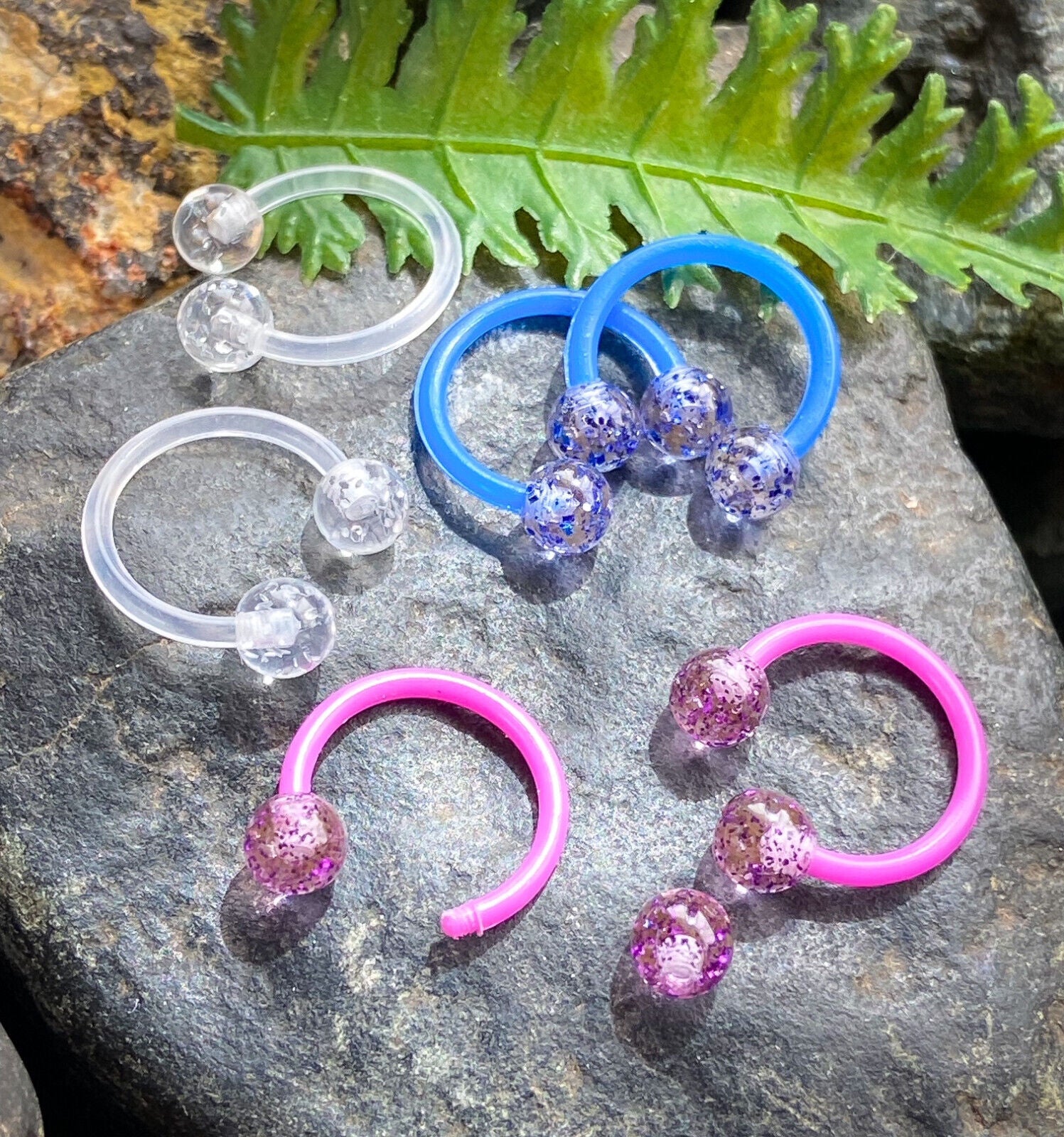 PAIR Ultra Glitter Flexible Circular Barbells Septum Eyebrow Nipple Tragus Ring