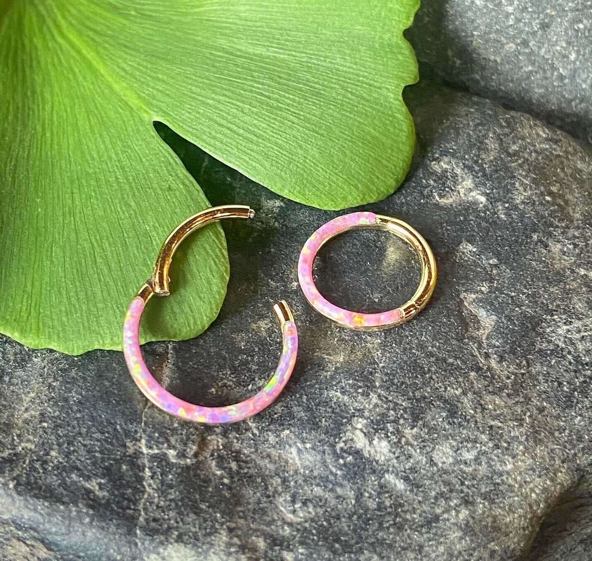 1pc Opal Front Edge Hinged Segment Ring Septum Clicker Steel Daith Hoop Jewelry (Color: Gold - Pink)