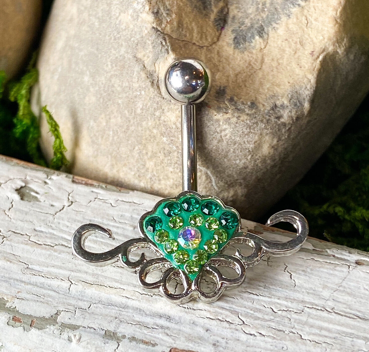 Tribal Crystal Explosion Green Gem Belly Ring Navel Piercing Pierced Naval