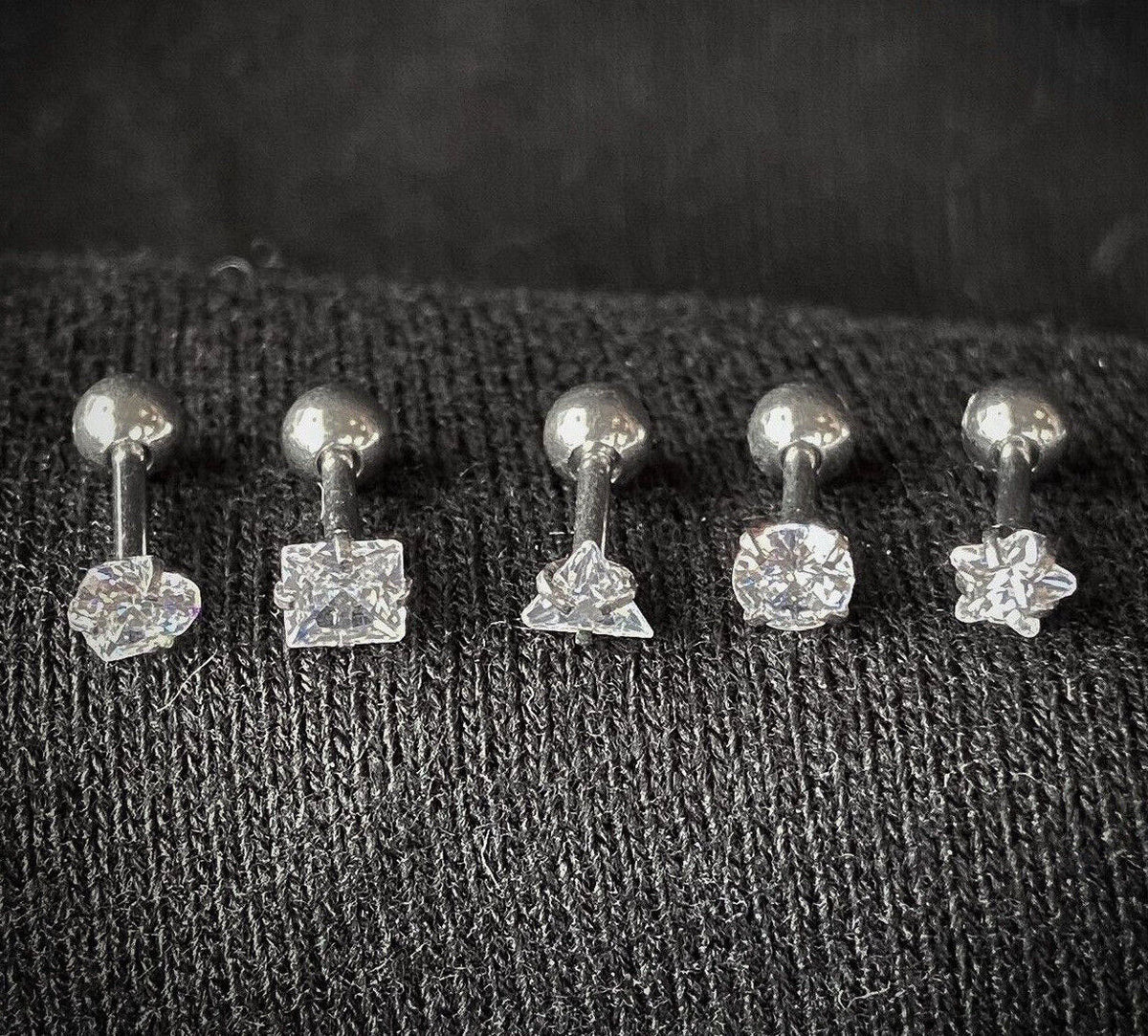 5pc CZ Gem Shapes Tragus Rings Value Pack Cartilage Barbells Helix 16g Piercing