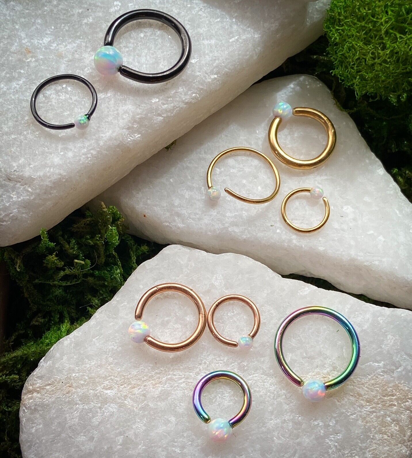 1pc Fixed Synthetic Opal Ball Annealed Ion Plated Captive Bead Ring Body Jewelry