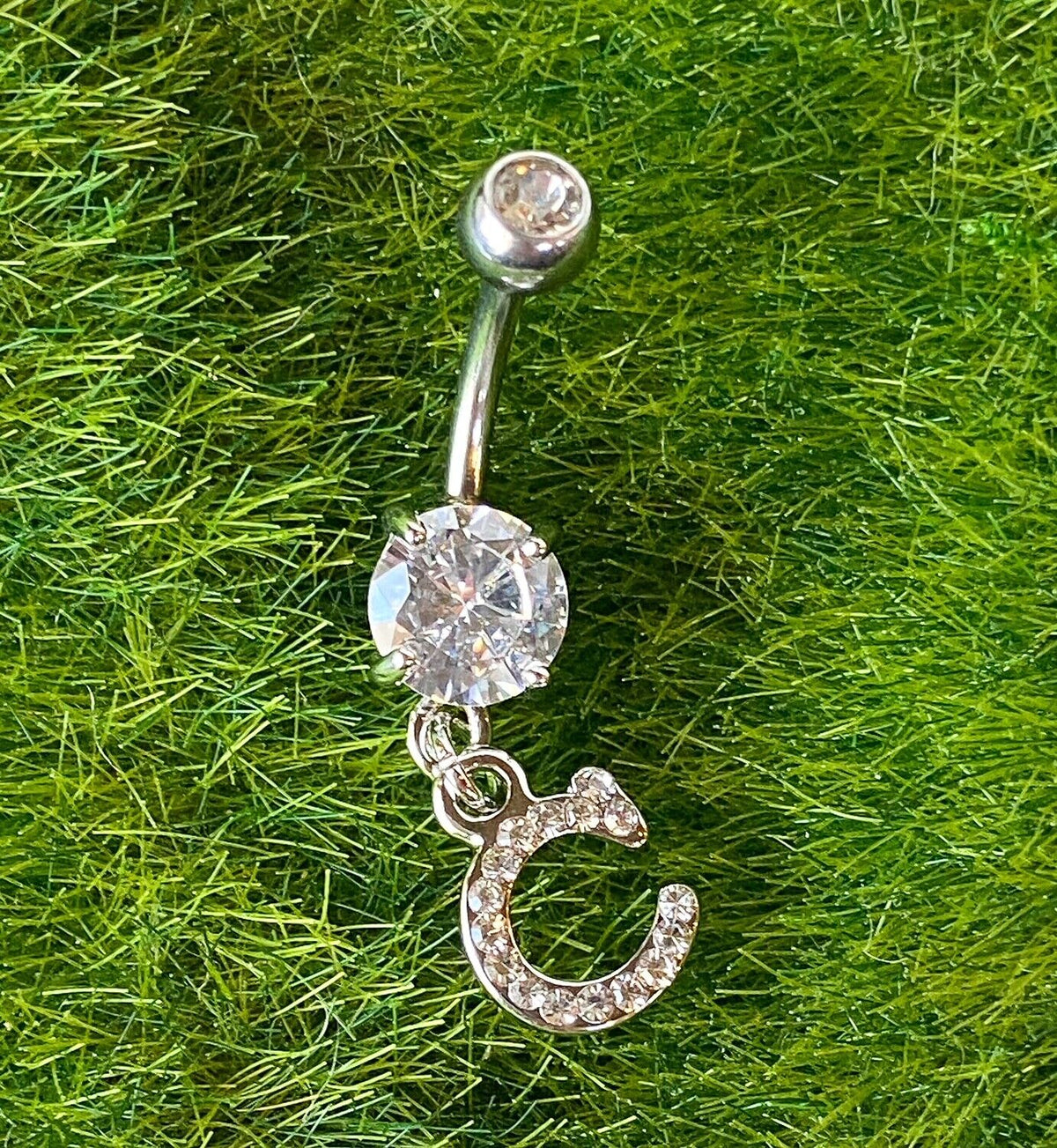 1pc Initial Clear Gem Belly Ring Navel Piercing Pierced Letter Naval Jewelry (Initial: C)