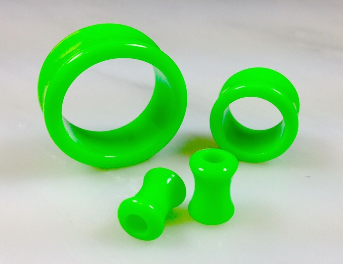 PAIR Solid Color Ear Tunnels Plugs Gauges Earlets - 3mm through 30mm available (Main Color: Green)