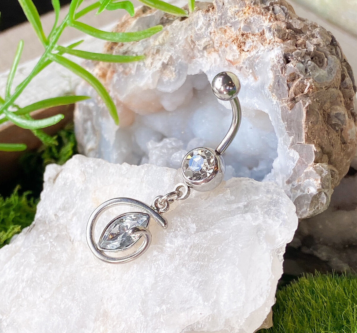 1pc Marquise CZ Gem Circle Dangle Belly Ring Navel Piercing Naval Jewelry