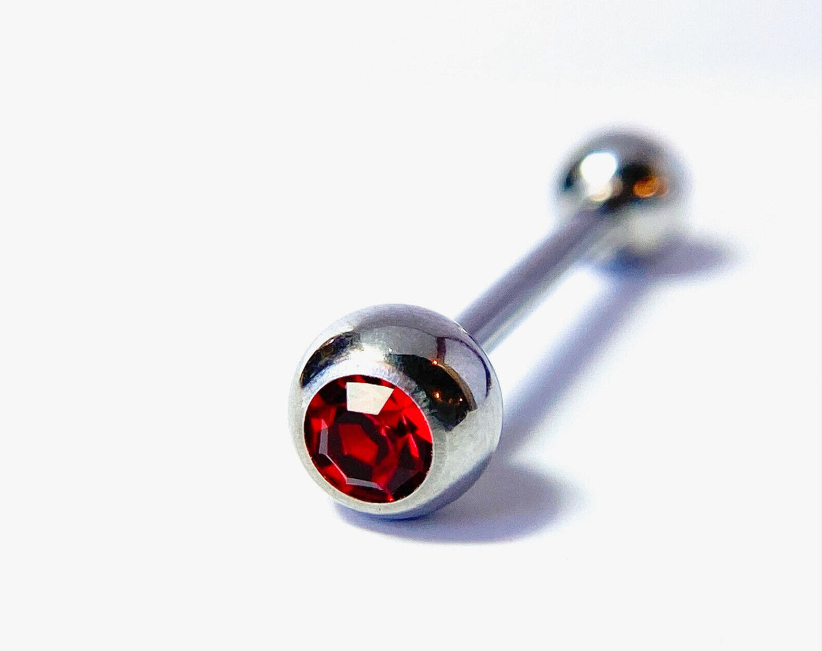 1pc Press-Fit Gem 316L Surgical Steel Barbell Tongue Tounge Ring 14g 5/8" (16mm) (Color: Red)