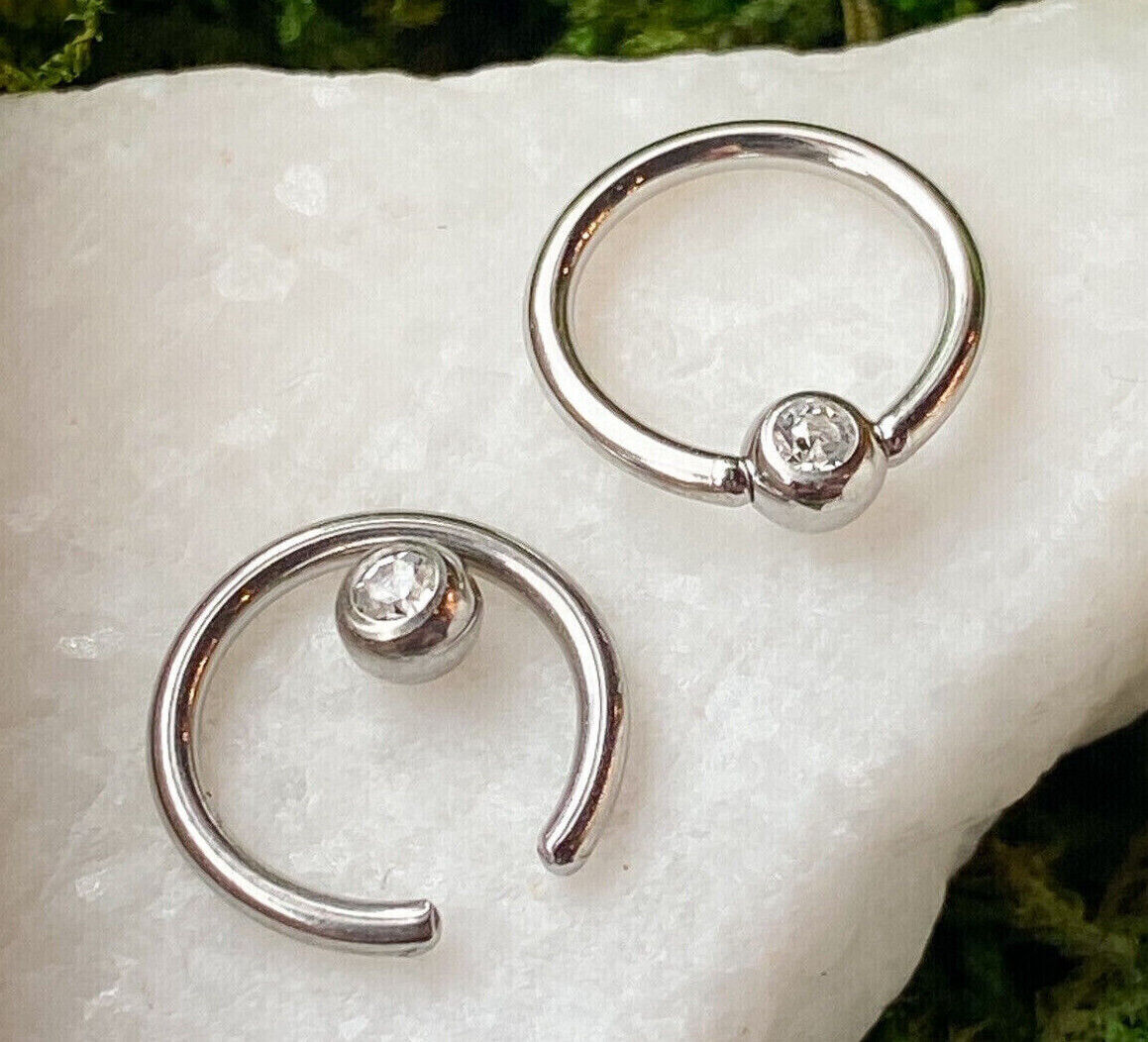 PAIR Clear Gem Captive Bead Rings for Ears, Eyebrow, Septum, Nipple Rings, etc