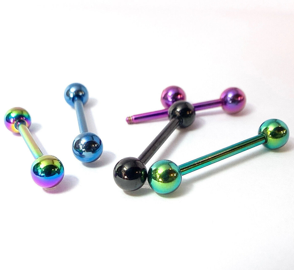 5pc Value Pack Titanium Ion Plated Steel Tongue Rings 14g Tounge Body Jewelry