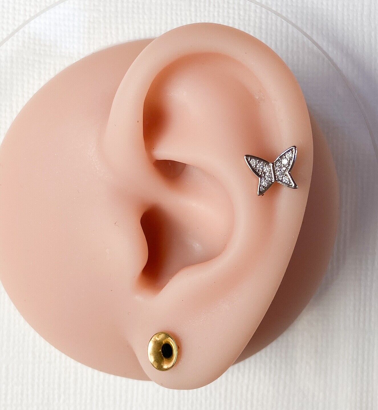 1pc CZ Paved Butterfly 16g Labret Internally Threaded Steel Monroe Tragus Helix