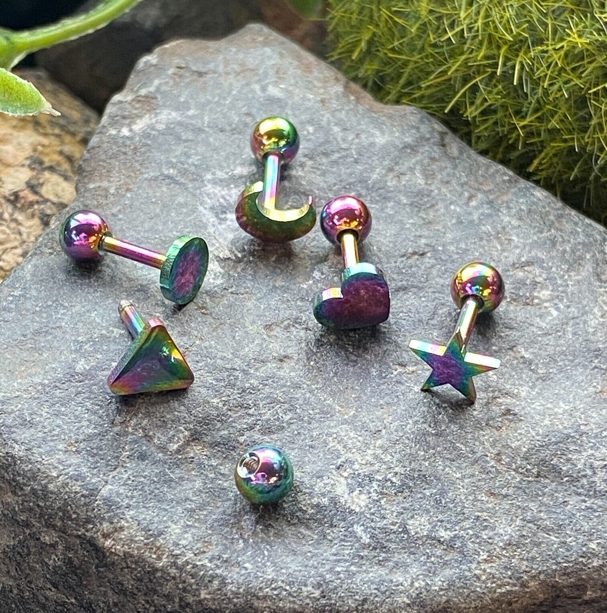 5pcs Shapes Tragus Rings Value Pack Cartilage Barbells Helix 16g Moon Star Heart (Color: Multi-Color)